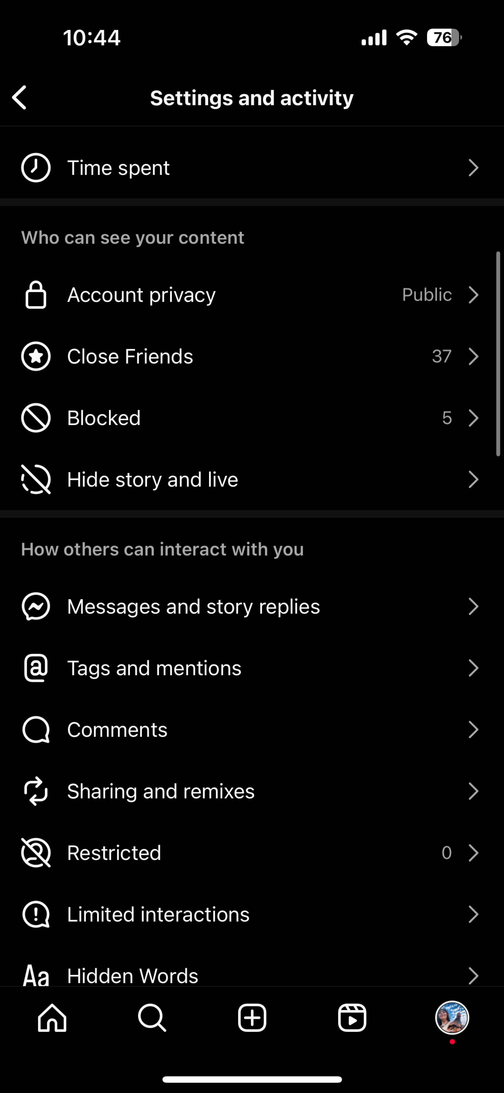 Navigate to “settings and privacy” in Instagram