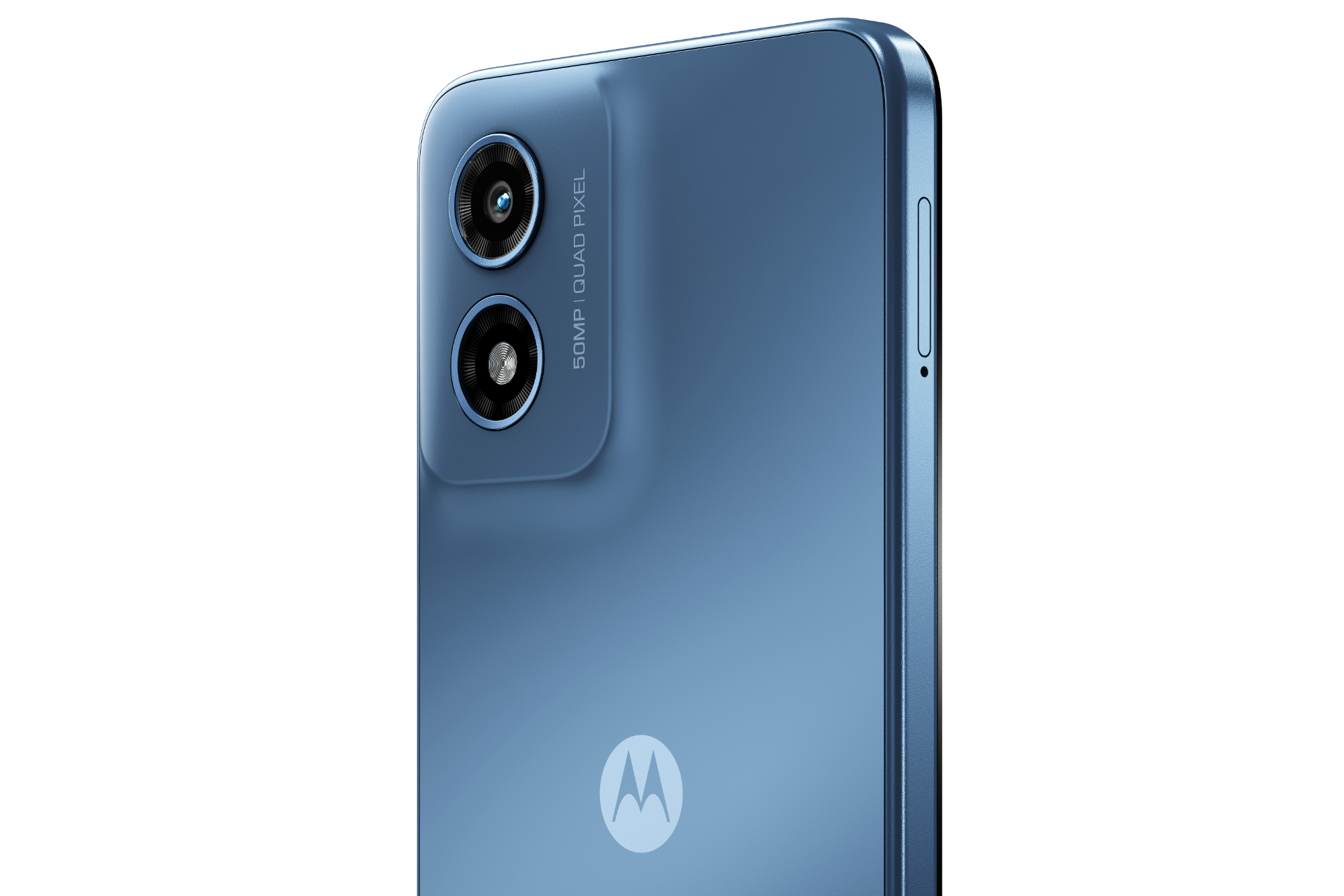 A close-up view of the Moto G Play (2024), showing its camera sensor.