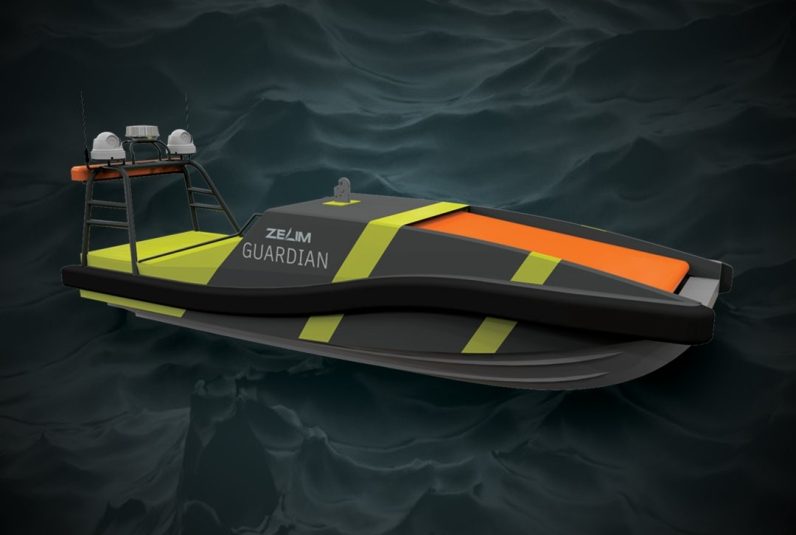 uma renderização em 3D do barco salva-vidas autônomo Guardian