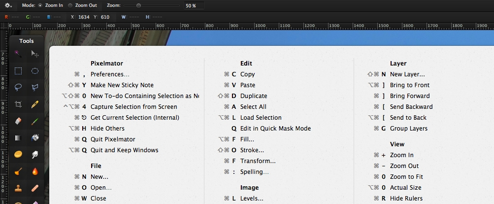 备忘单Mac应用程序显示其快捷方式窗口的实际操作。