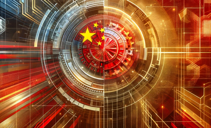 Una rappresentazione astratta della crescita delle aziende di intelligenza artificiale in Cina, incentrata sui temi della tecnologia e della crescita