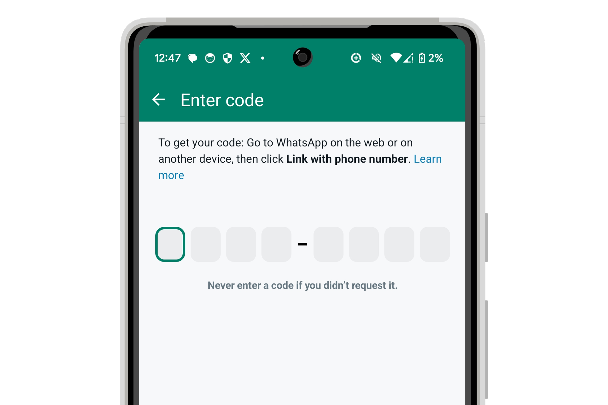 WhatsApp for Android 使用手动代码链接的界面