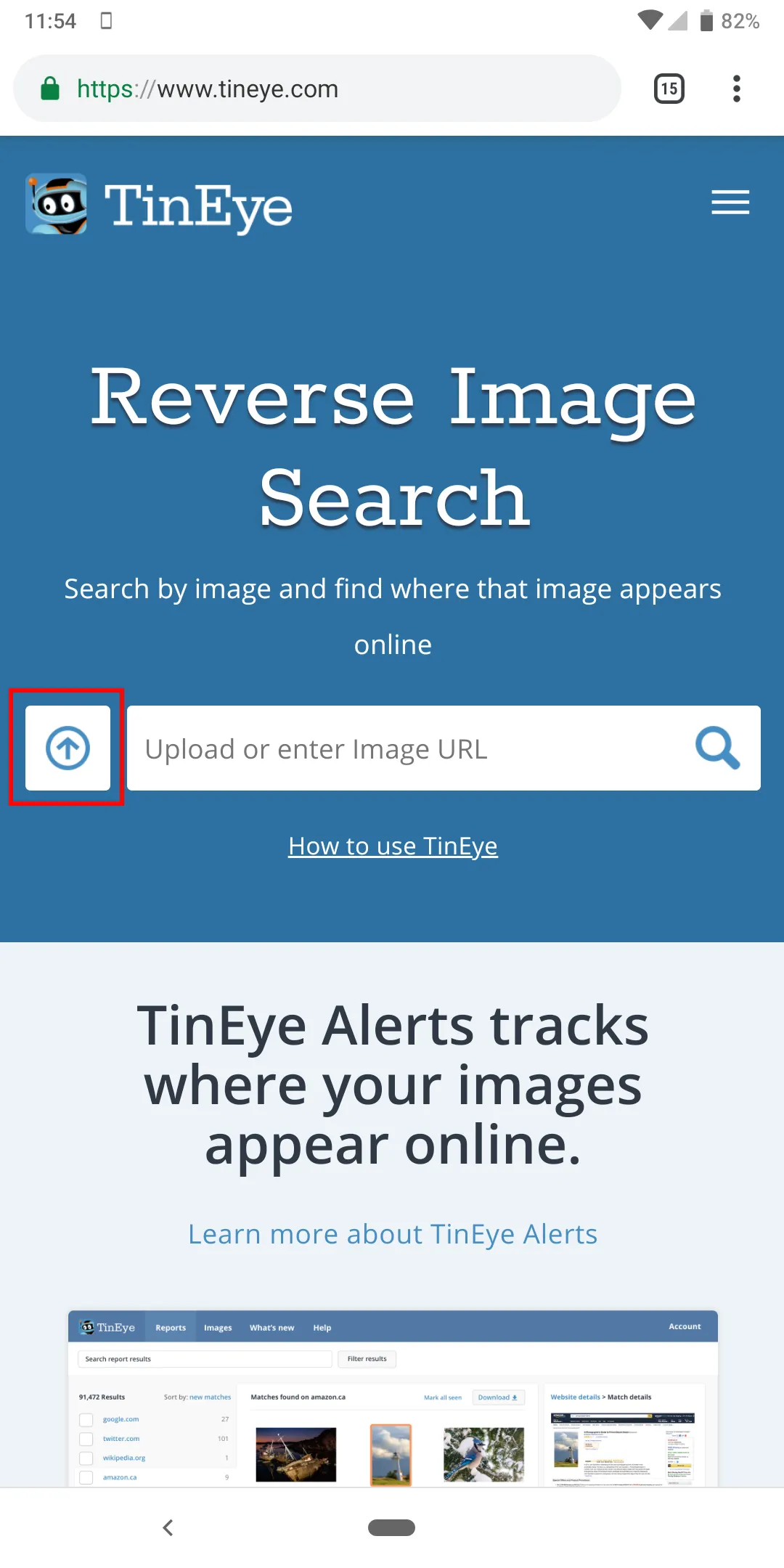 第1步：在你选择的网页浏览器中打开 tineye.com。