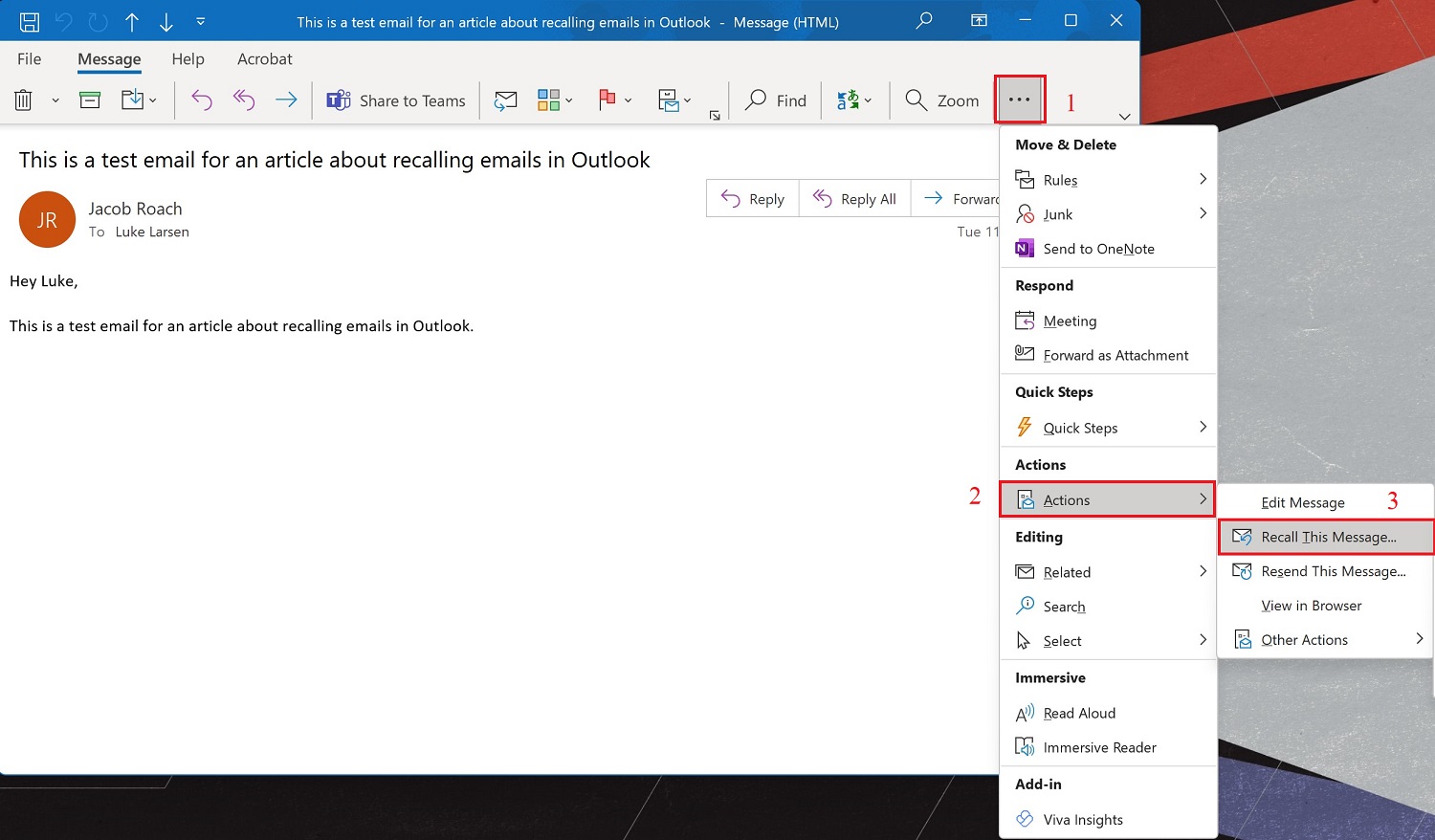 Outlook中的“撤回此消息”选项
