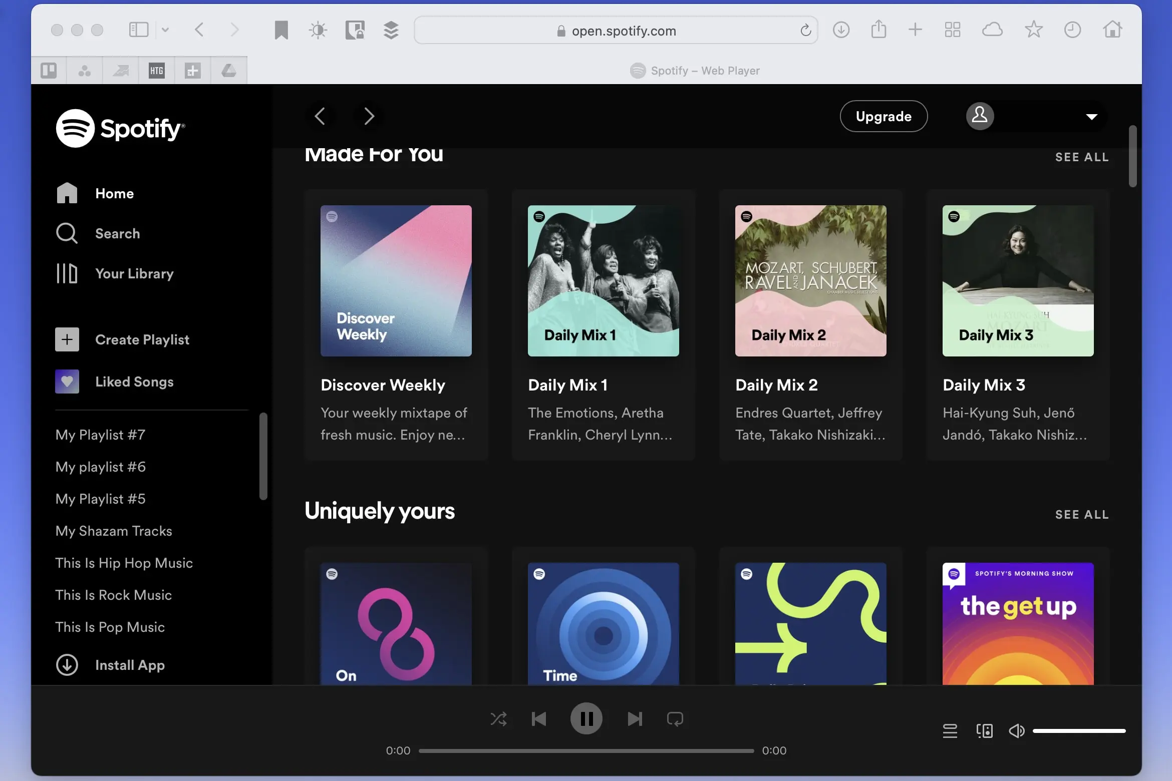 Веб-плеер Spotify в Safari на Mac.