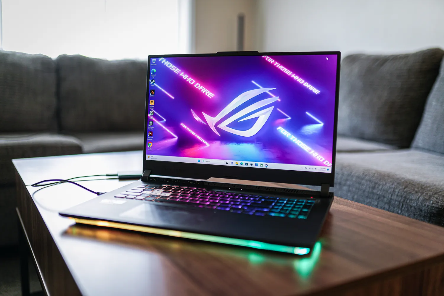 Asus ROG Strix G17 sitting on a table.