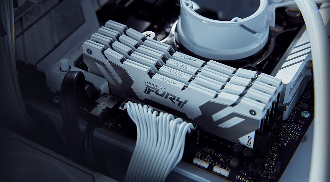 The Kingston Fury Renegade DDR5 memory modules in white