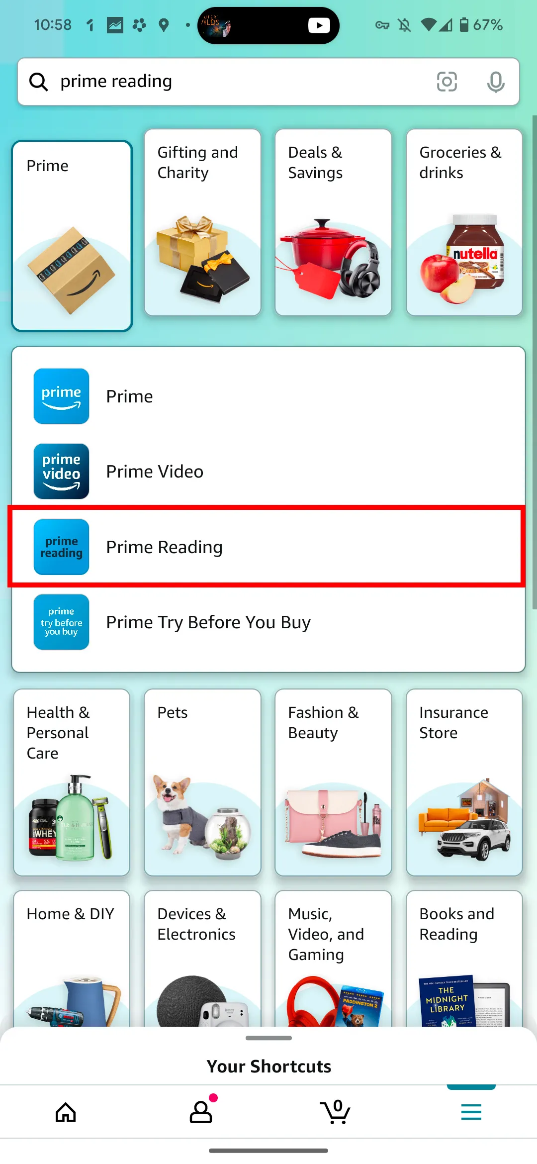 Переход к Prime Reading в вашем приложении Amazon