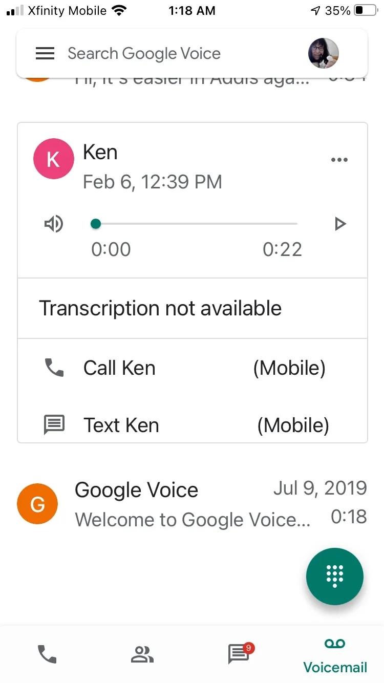 Registrazioni Google Voice in-app
