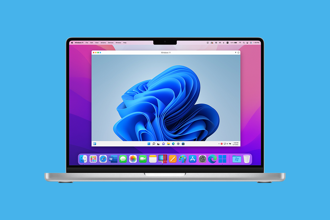 O aplicativo Mac Parallels Desktop mostrando Windows em execução em um MacBook Pro.