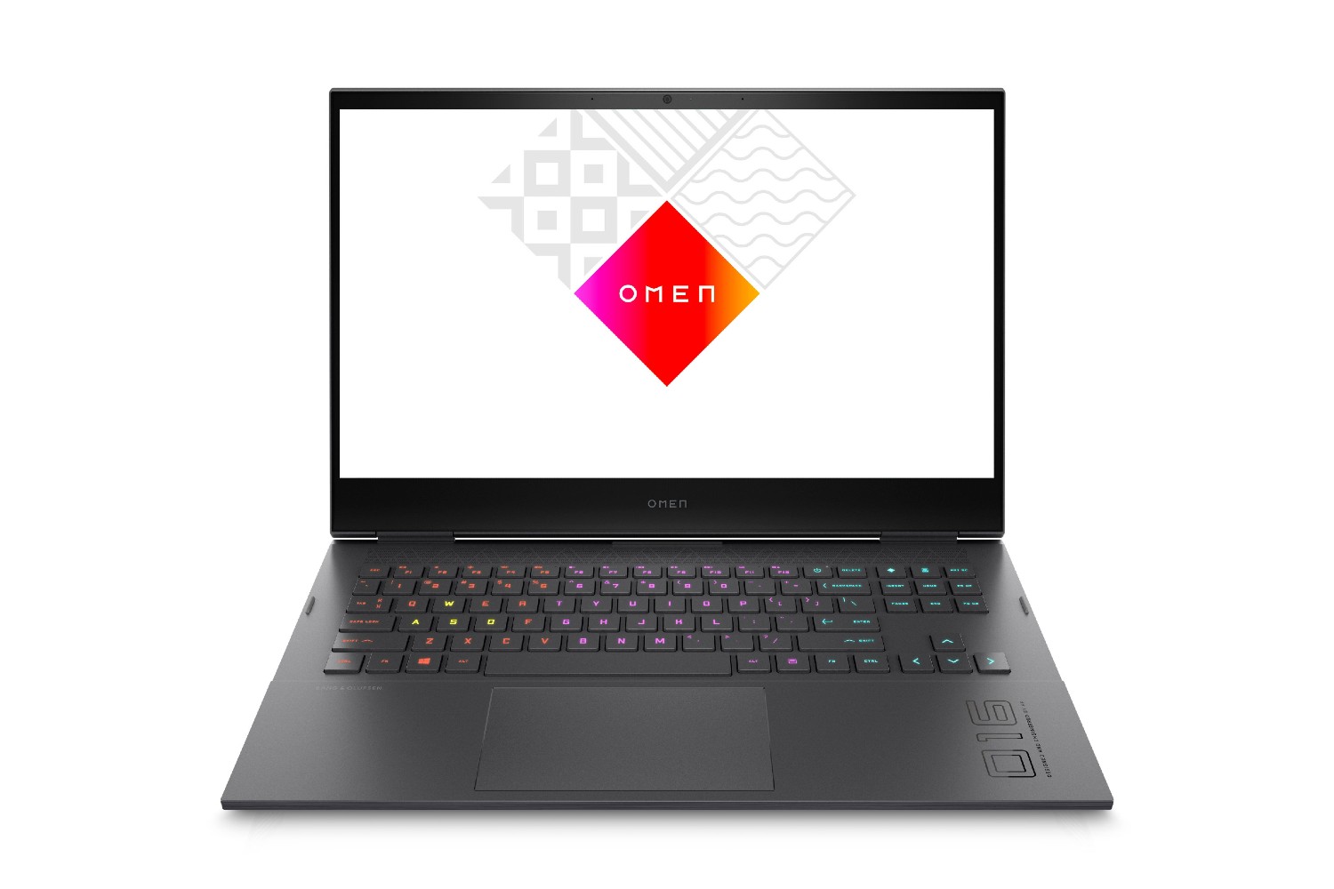 O laptop para jogos HP Omen 16, de 16.1 polegadas, com o logo Omen na tela.