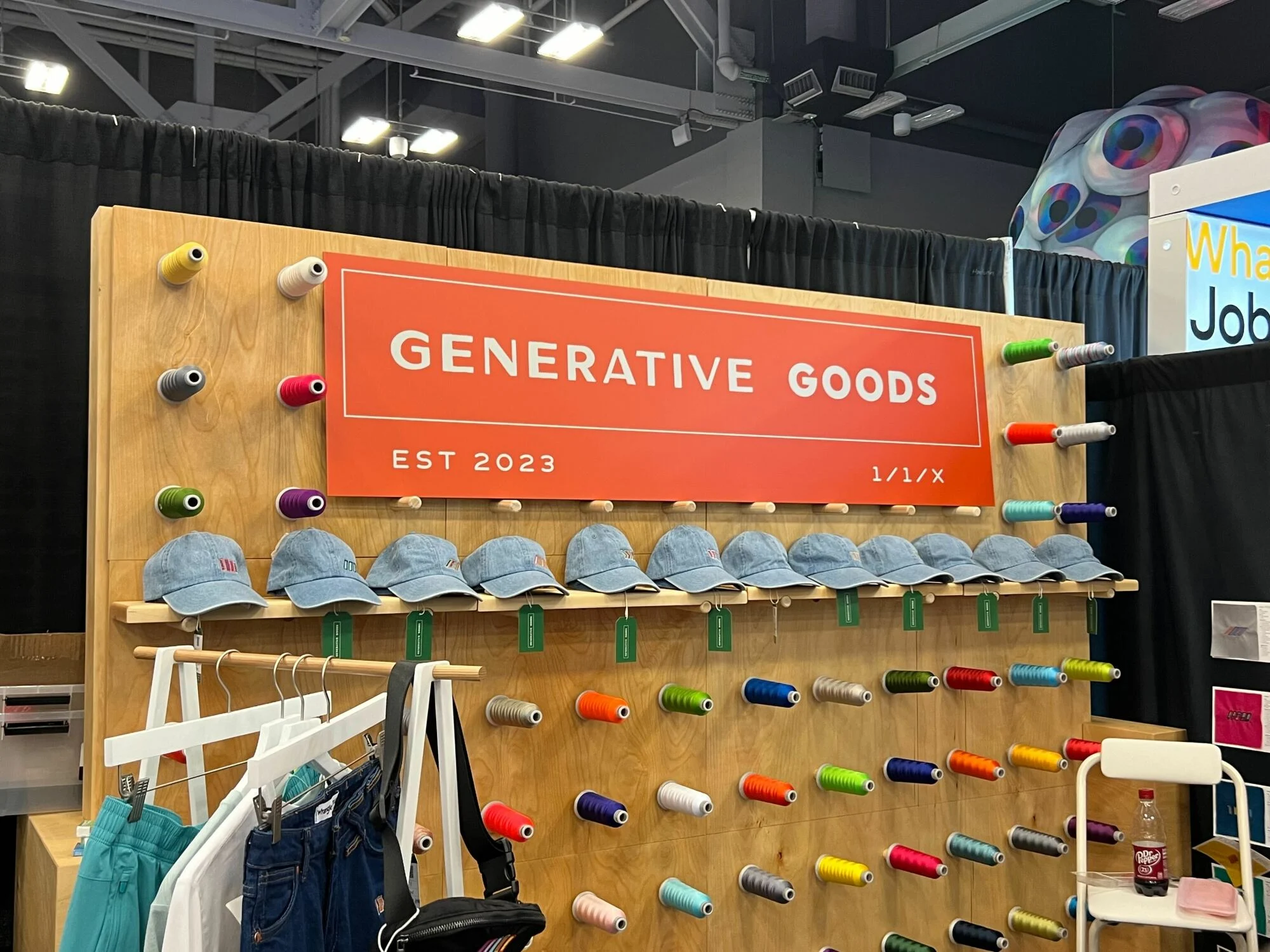 Generative Goods display with hats and yarn