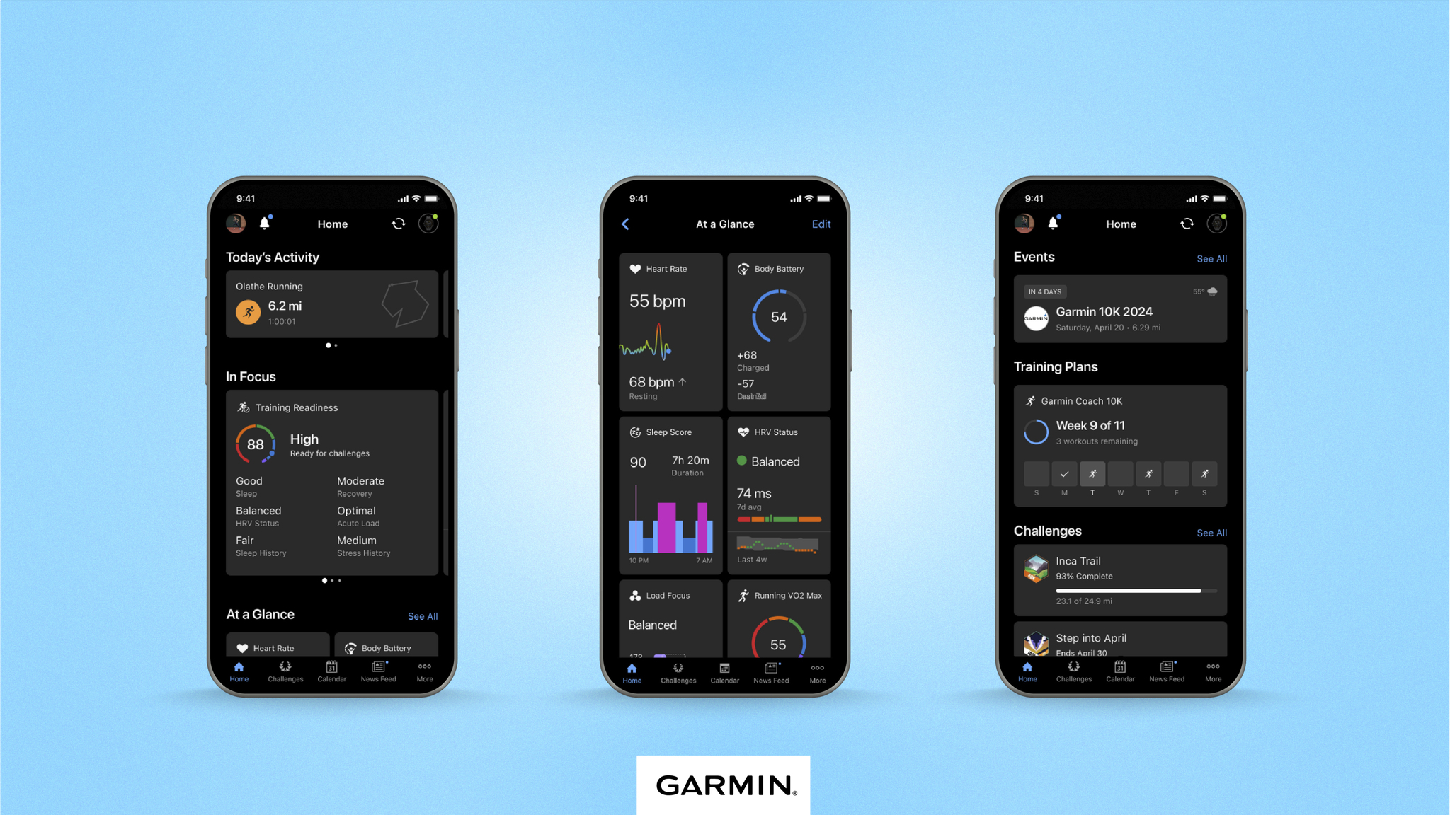 O novo design do aplicativo Garmin Connect.
